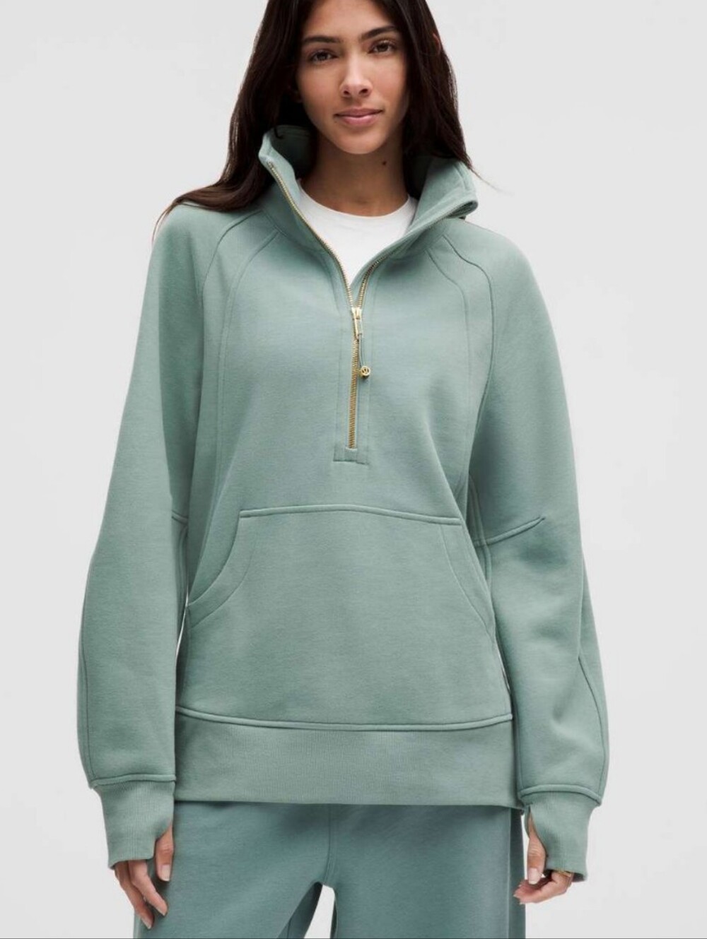 Lululemon Scuba Oversized Funnel-Neck Half Zip Long, Green And Gold, Size M/L